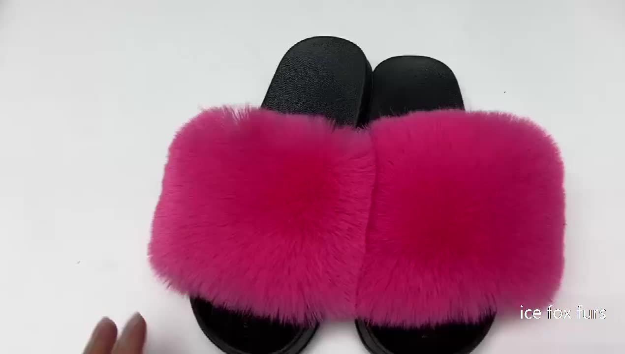 Wholesale Women&#39;s Flip Flop Faux Fur Slippers Soft Slide Flat House Women Fur Slippers For ...