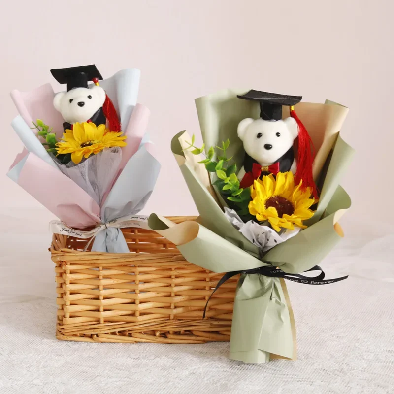 Wholesale Sunflower Kindergarten Children's School Activity Gift Graduation Graduation Ceremony Doctor Xiong Cartoon Bouquet