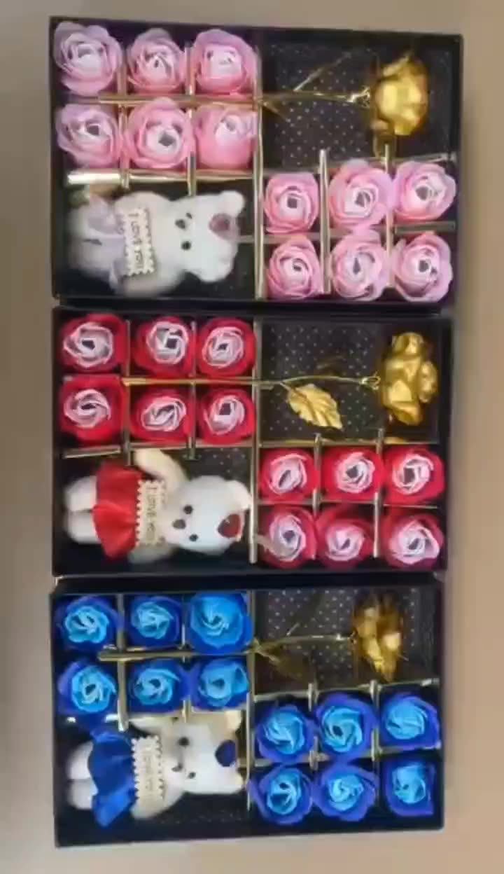 Valentine's Day Artificial Red Roses Colored Flower Soap Gift Box 12