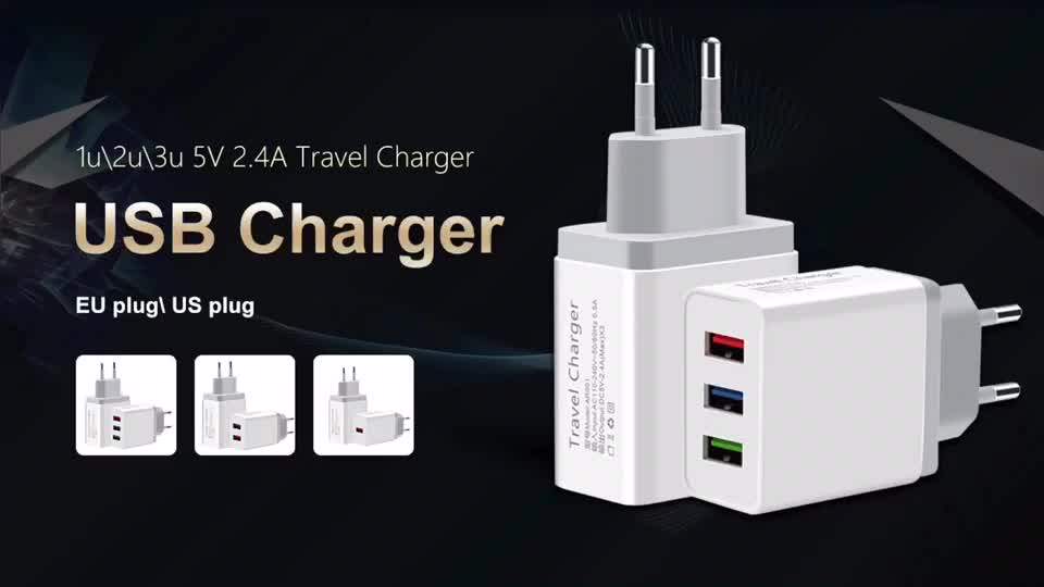 Universal 5v 2.4a 3 Usb Travel Charger Adapter Wall Portable Eu Plug