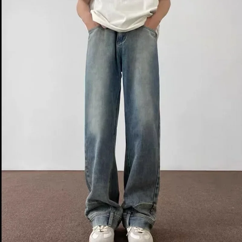 Летние японские трендовые свободные прямые джинсы, брюки для отдыха, корейский стиль, оверсайз, свободный крой