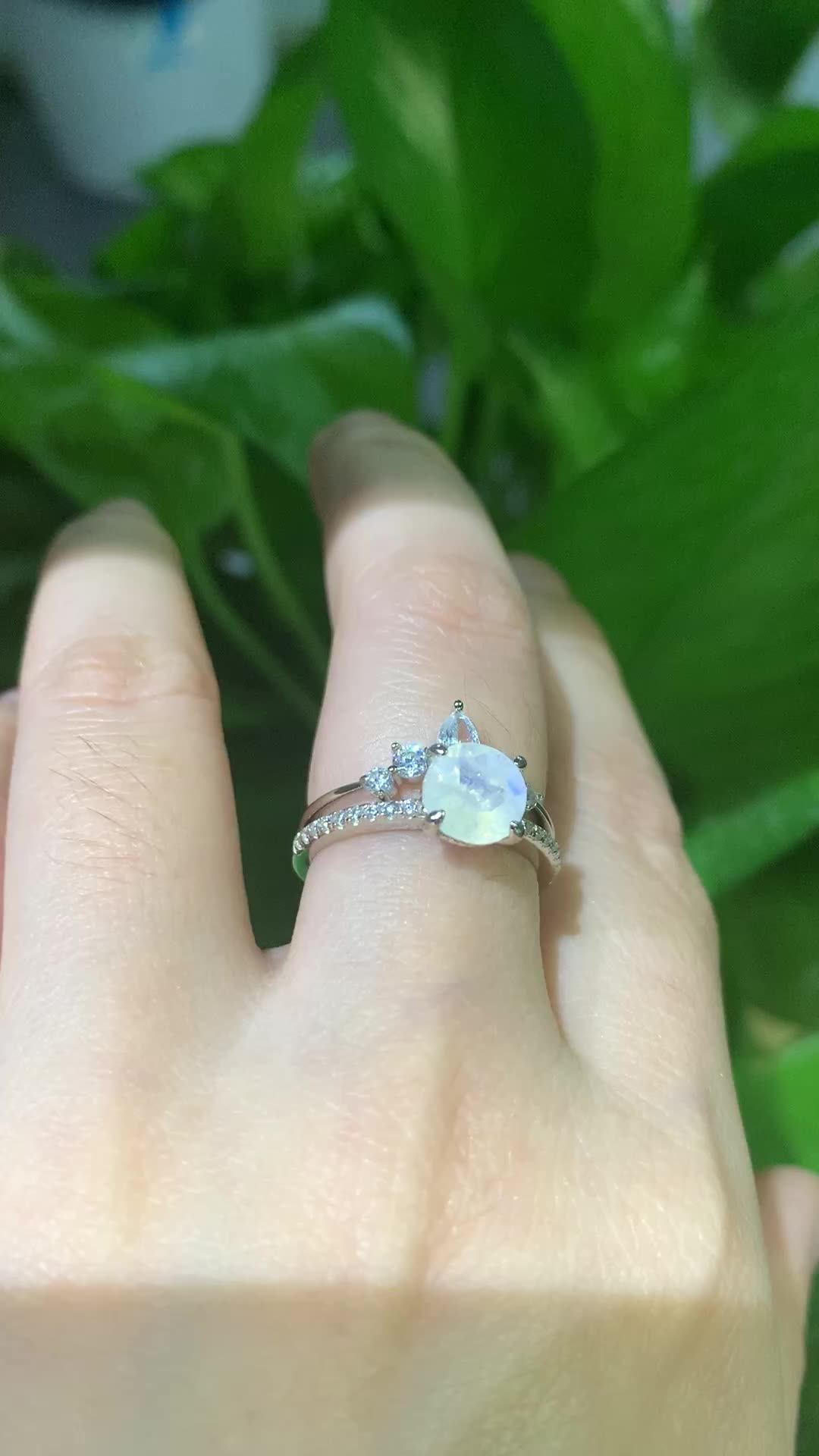 Oval Dainty Moonstone Ring White Gold Engagement Jewelry