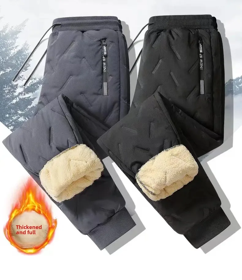 Factory Direct Supply Lambskin Pants Men's Winter New fleece-lined Casual Pants Loose plus size Cotton Warm Long Pants