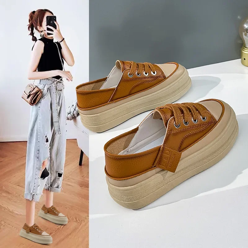 Summer white sneakers platform for students