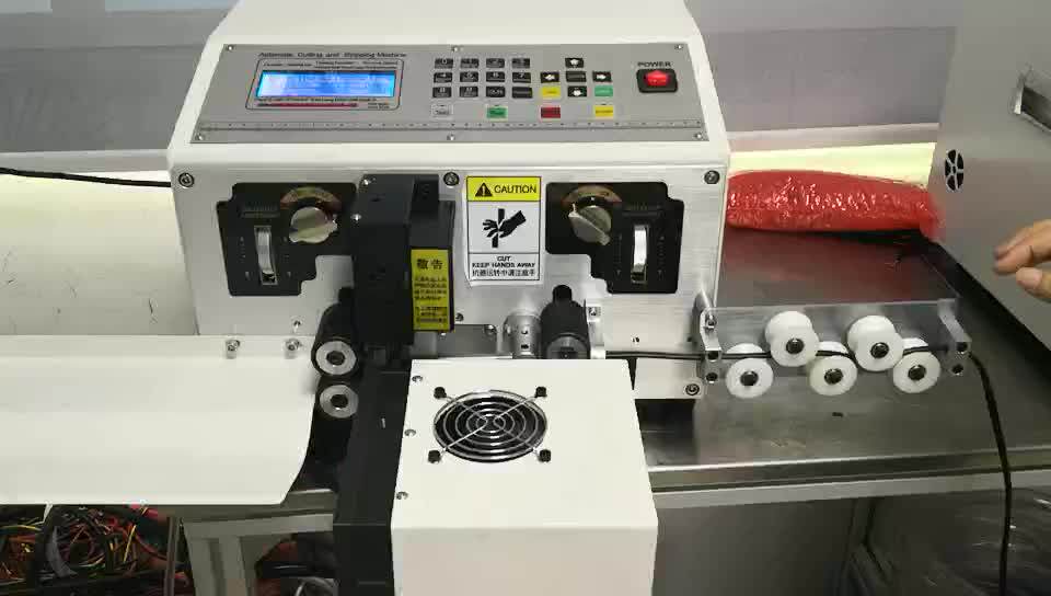 Full automatic cable stripping and twisting machine; wire connector cut