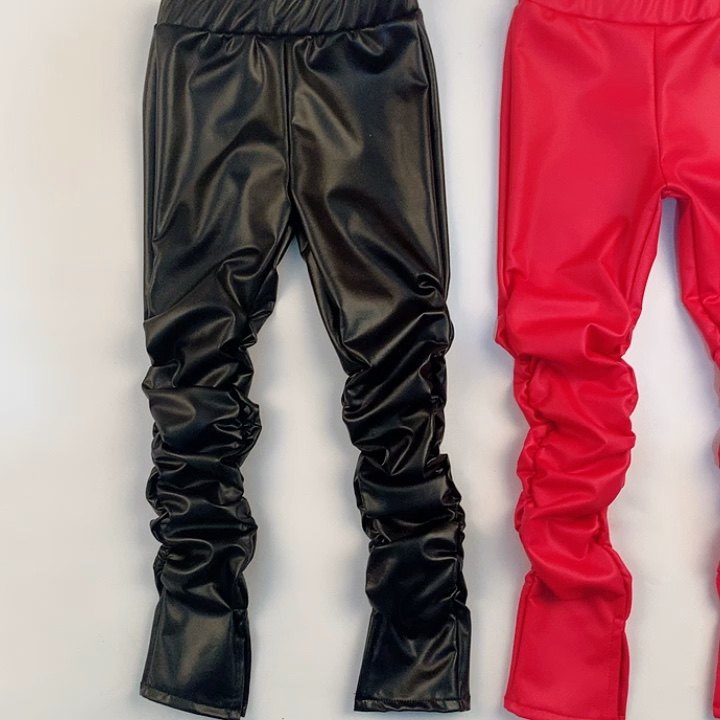The Most Popular Girls Leather Pants Children's Stacked Pants Little