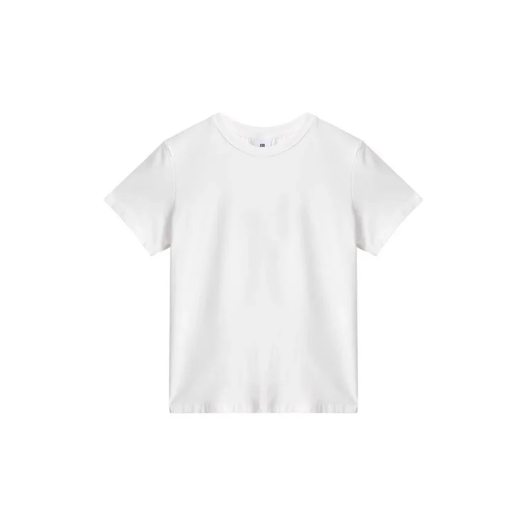 2025 Summer New American Style Right Shoulder Simple Pure Color Short-Sleeved T-Shirt Women's Casual Outer Wear Versatile Bottoming Top
