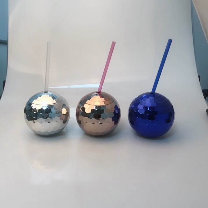Gold And Silver Disco Ball Drinking Tumbler Cup With Lid And Straw Ball