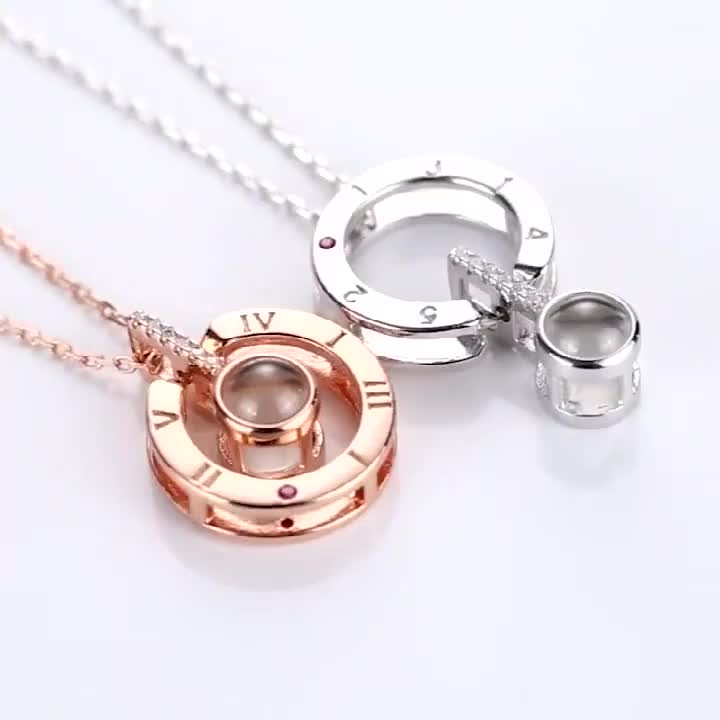 ihuoshang Rose Gold Silver 100 Languages I Love You Projection Pendant Necklace Wedding Necklace ihuoshang Rose Gold Silver 100 Languages I Love You Projection Pendant Necklace Wedding Necklace
