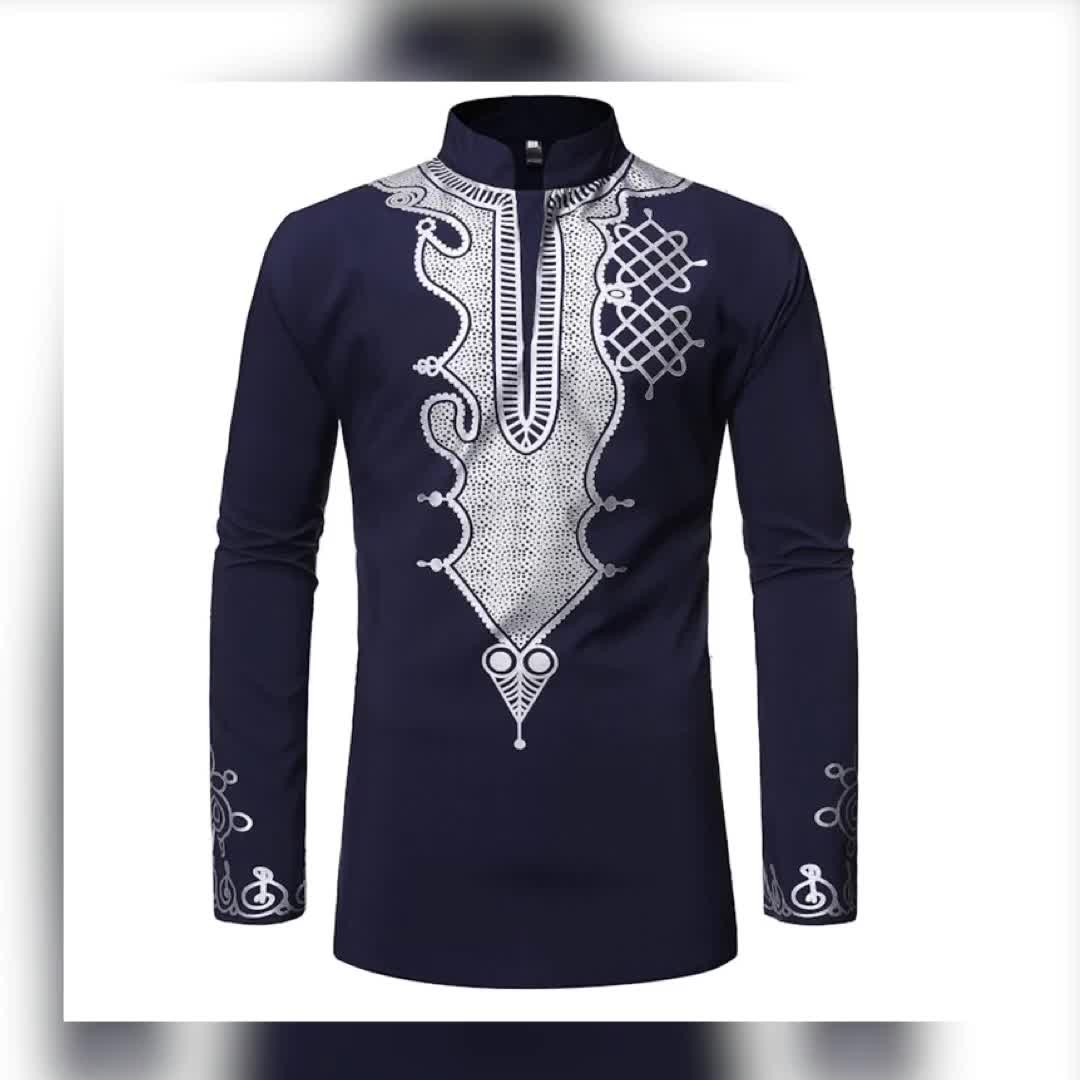 Ethnic Style Men Cotton Printed Dashiki Long Sleeve Stylish Africa ...