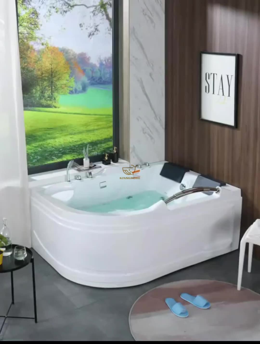 Big Size Two Person Corner Bath Comfortable Freestanding Whirlpool Tub