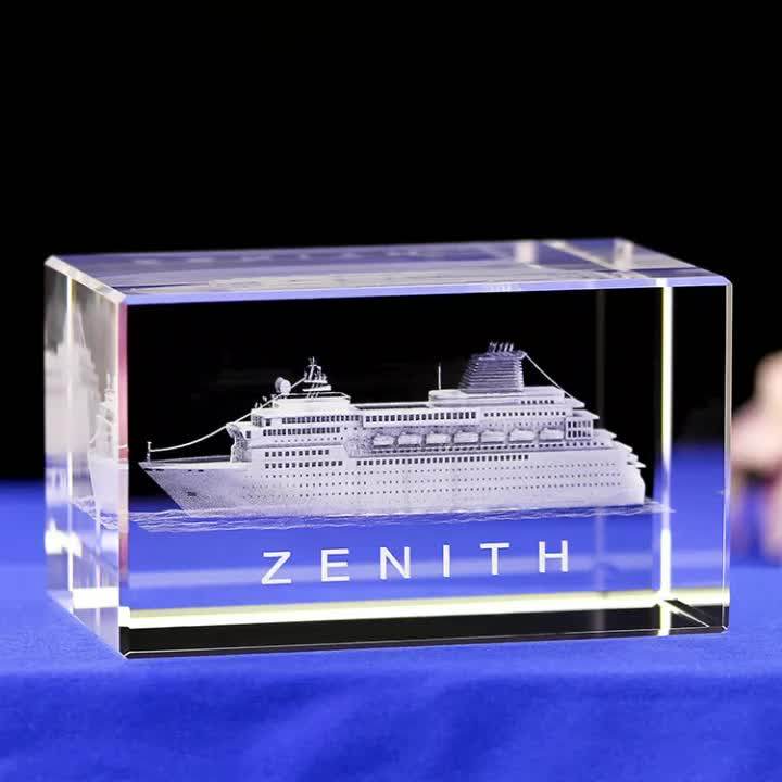 Wholesale 3d Laser Engraving Crystal Cube Luxury Cruise Ship Crystal