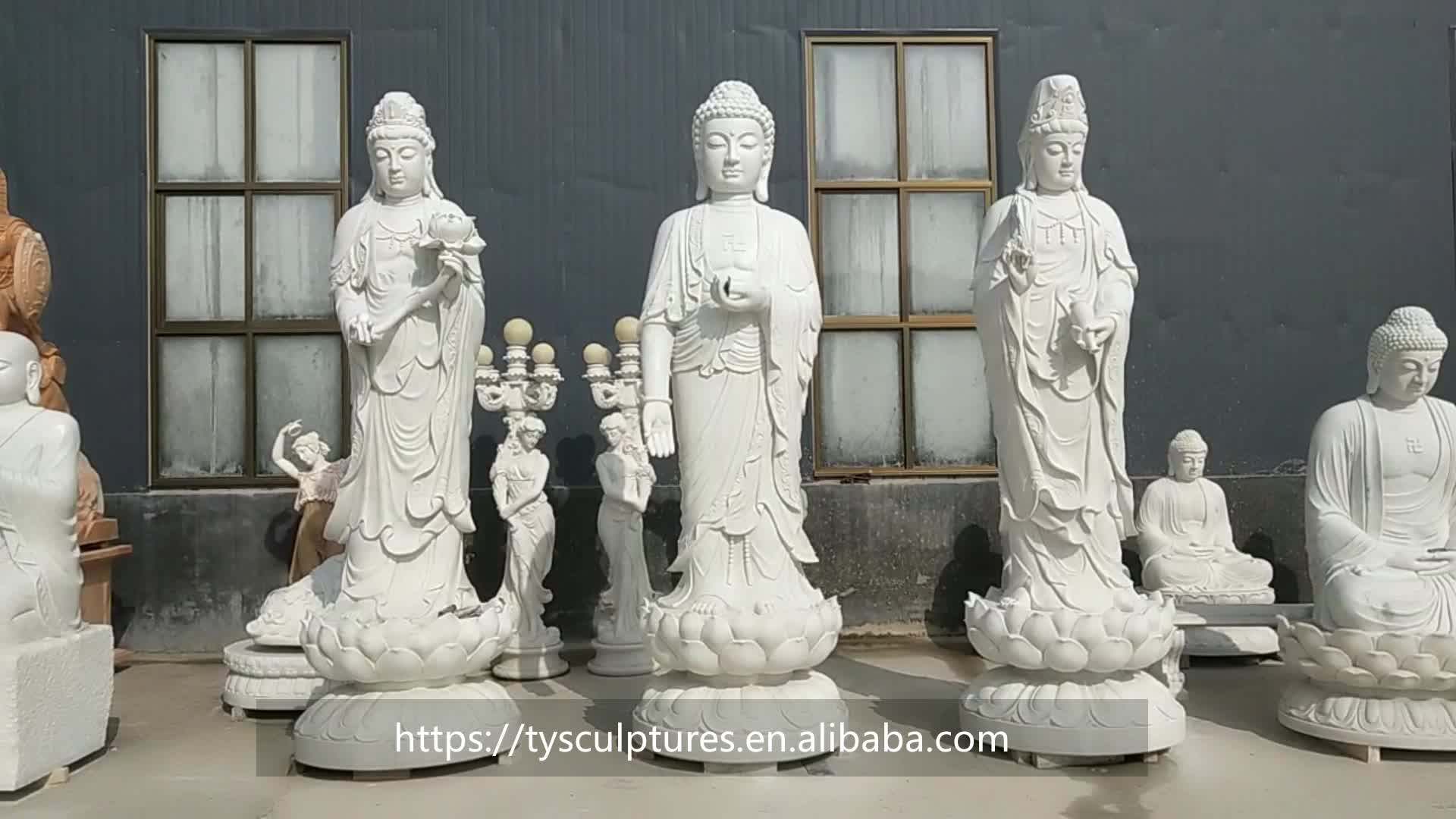Stone Carved White Marble Amitabha Buddha Statues With Lotus Pedestal