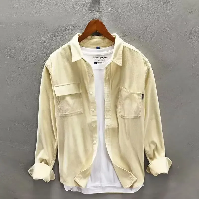 Японская trendy бархатная рубашка с длинным рукавом