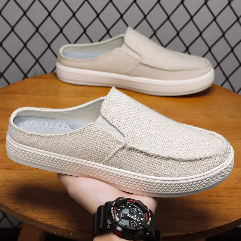 Half Slippers Men's Summer Breathable Casual Shoes Slip-on Comfortable Dad Shoes Outer Wear Slippers Home Trendy Men's Shoes