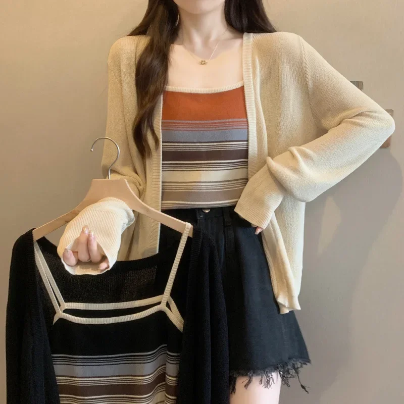 2025 plus size Elegant All-match Knitted Vest Sunscreen Cardigan suit chubby girl Slim Flesh Covering Top Spring and Summer