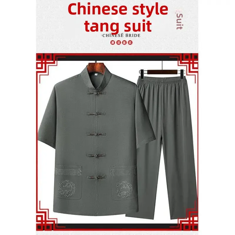 2025 New Tang Suit Summer Men's Middle-Aged and Elderly Dad Summer Thin Men's Chinese Style Suit for the Elderly