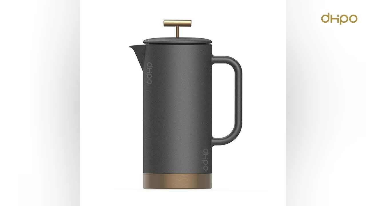 Large Matte Black Porcelian/ceramic French Press Coffee Maker With Gold