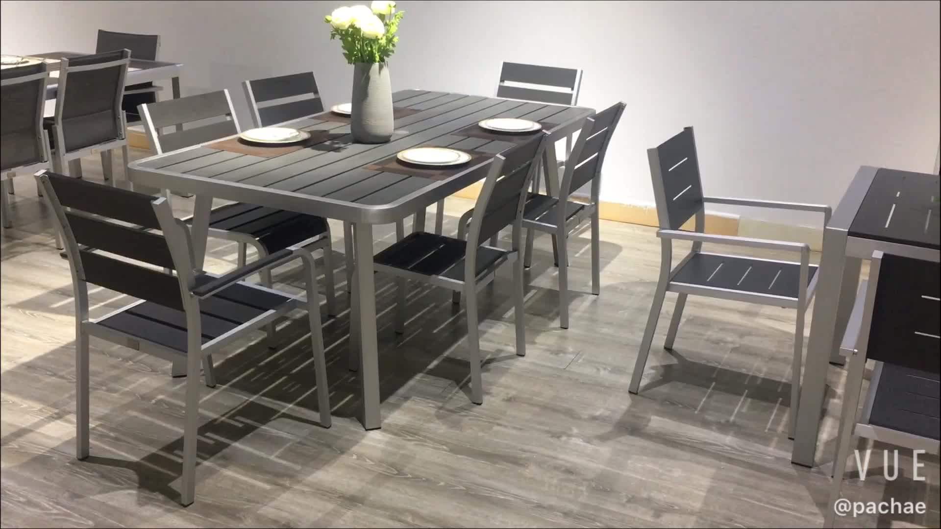 Plastic Wood Brushed Aluminum Dining Table And Chair Garden Set Outdoor Furniture Buy Aluminum