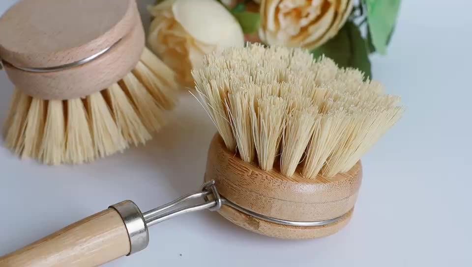 Eco Friendly Bamboo Palm Pot Brush Long Handle Tampico Fiber Durable