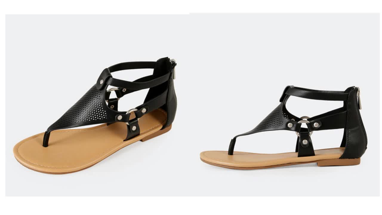 womens flat sandals with zipper back