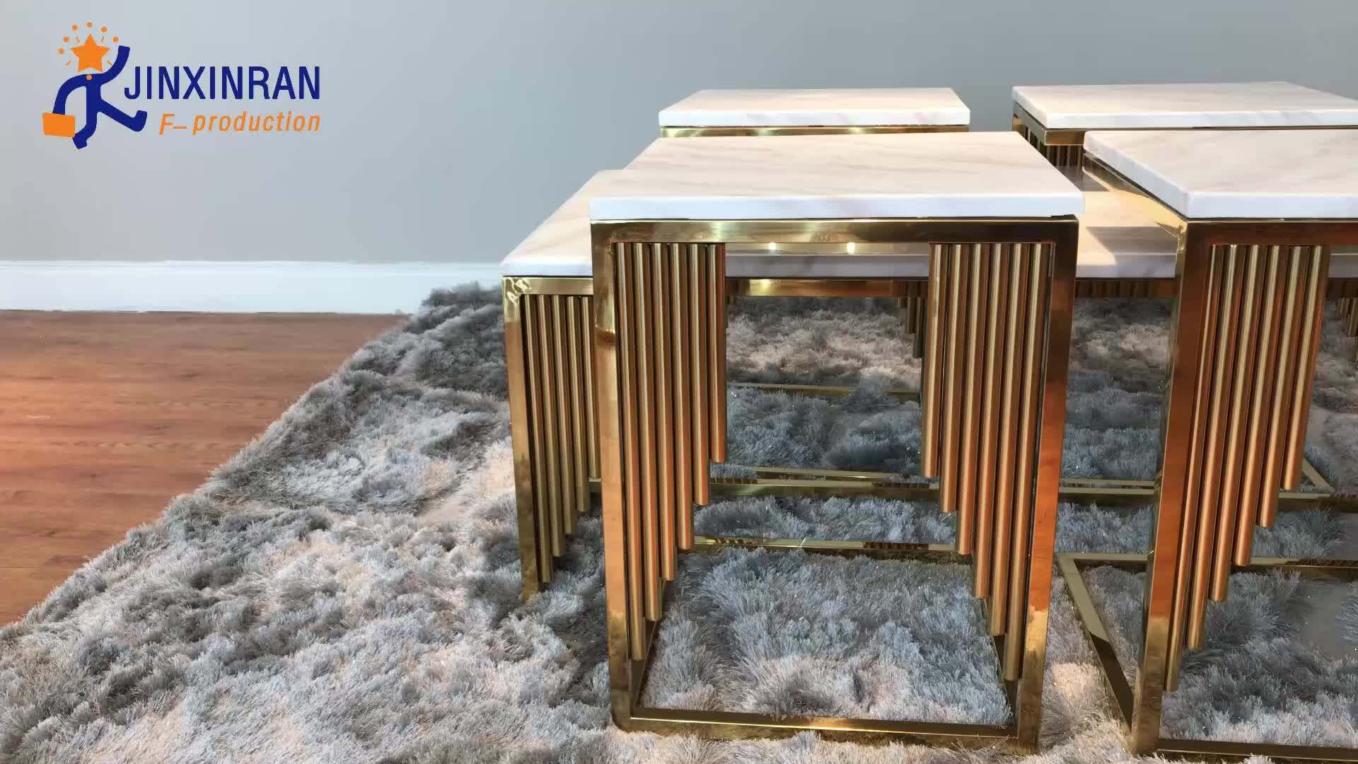 Marble Top Coffee Table Gold Metal Base European Style Brushed Golden