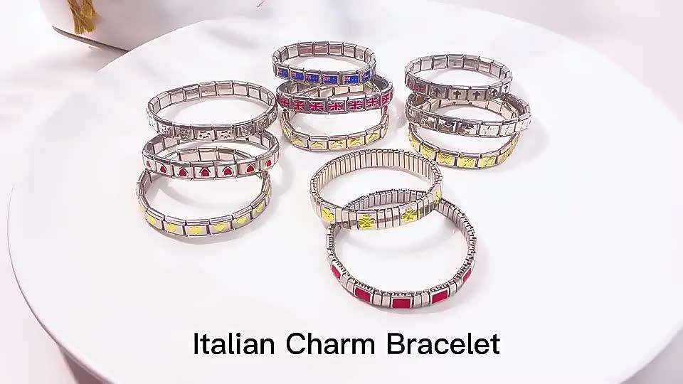 Custom 9mm Stainless Steel Italian Link Charms Bracelet Wholesale