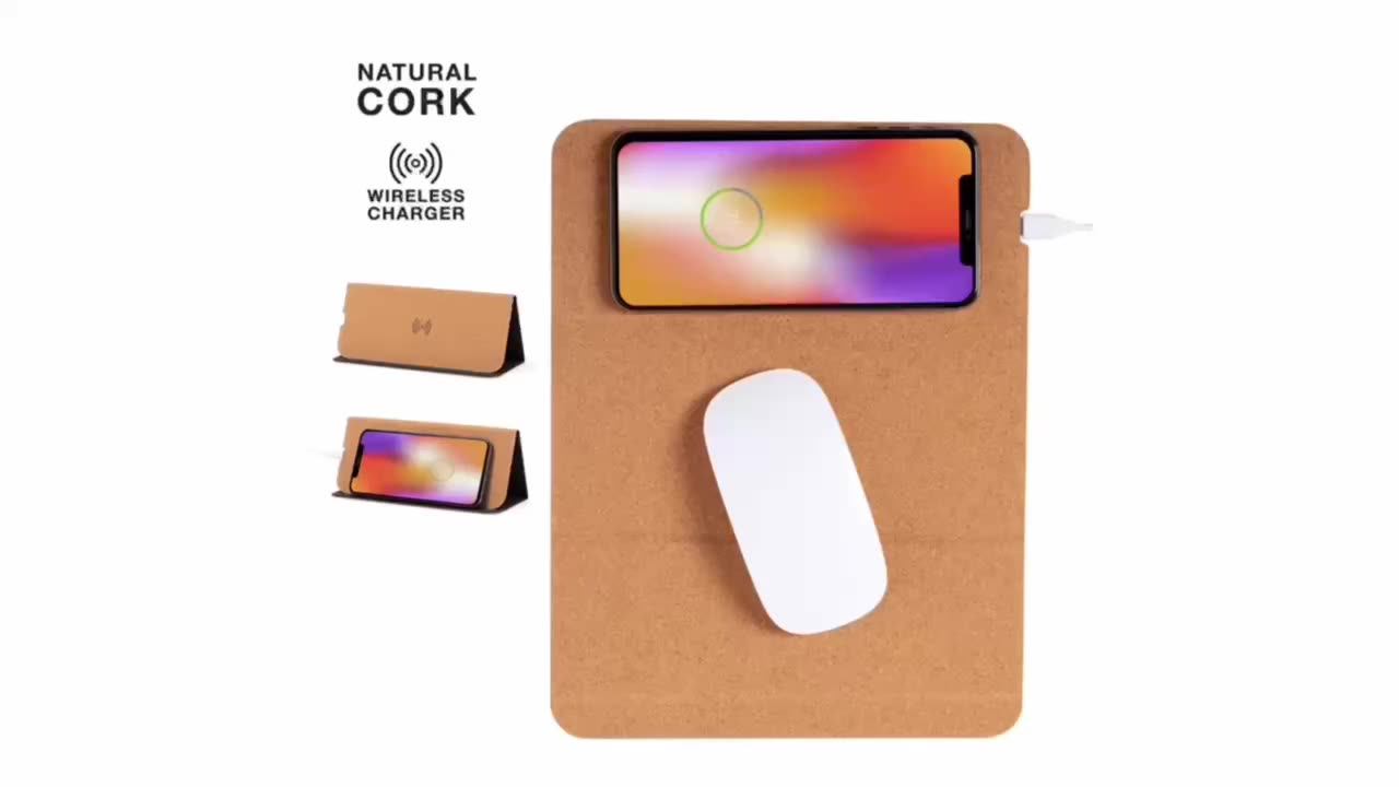 2 In 1 Office Tech Gadgets Foldable 15w Wireless Charging Mousepad Cork
