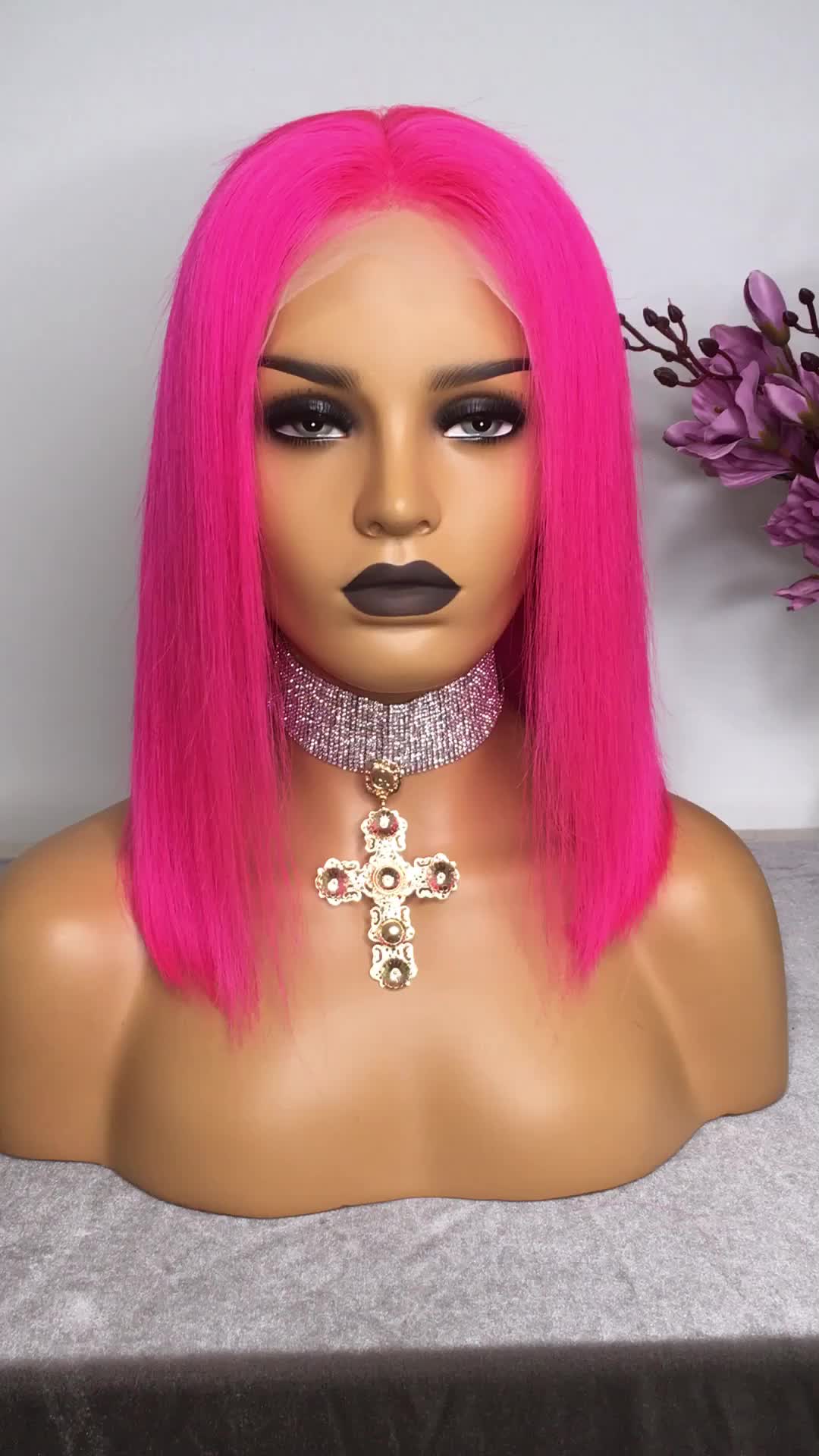 Glueless High Grade 12 Inches Pink Color Full Lace Wigs Cuticles