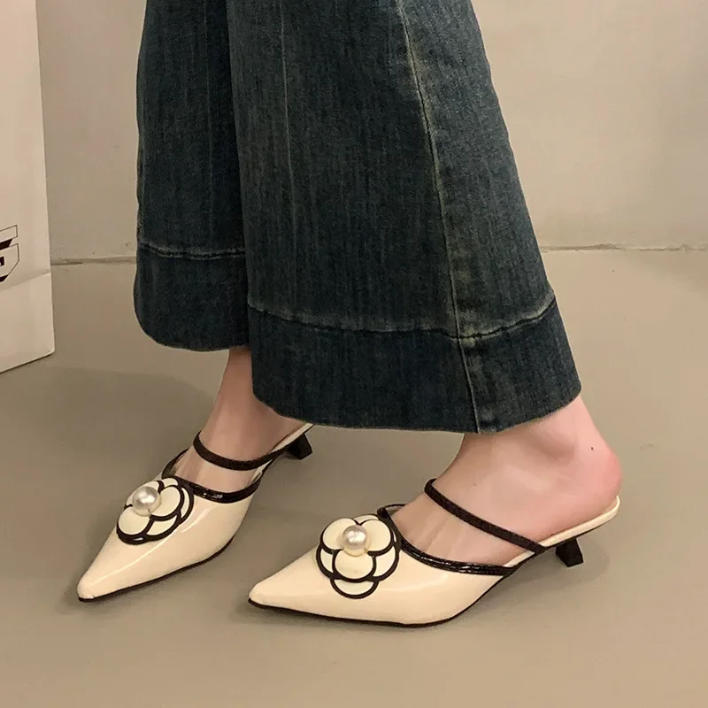 Тапочки, обувь, летний слайд, туфли с острым носком, стиль Chanel, 2025 год