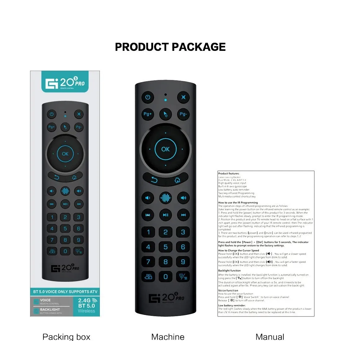 G20S PRO BT Bluetooth 2.4g wireless dual template voice flying squirrel silicone backlight remote control