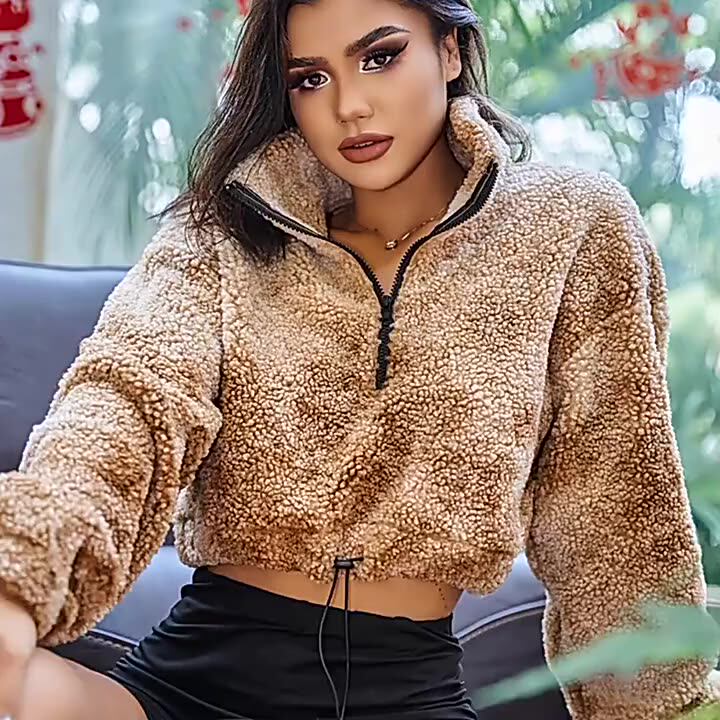 Winter Clothes For Women Fleece Sweater Wool Jacket Crop Top Sexy Sweatshirt  Long Sleeve Half Zip Top Fluffy Plush Sweatshirt - Buy Fashion Women  Sweatshirt Plus Size Solid Jumper Half Zipper Long