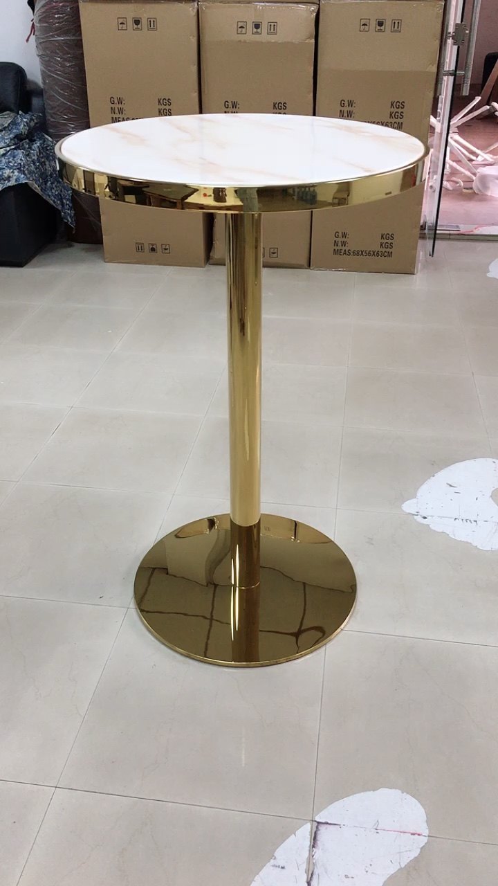 Commercial Bar Furniture Gold Metal Stainless Steel High Square Coffee