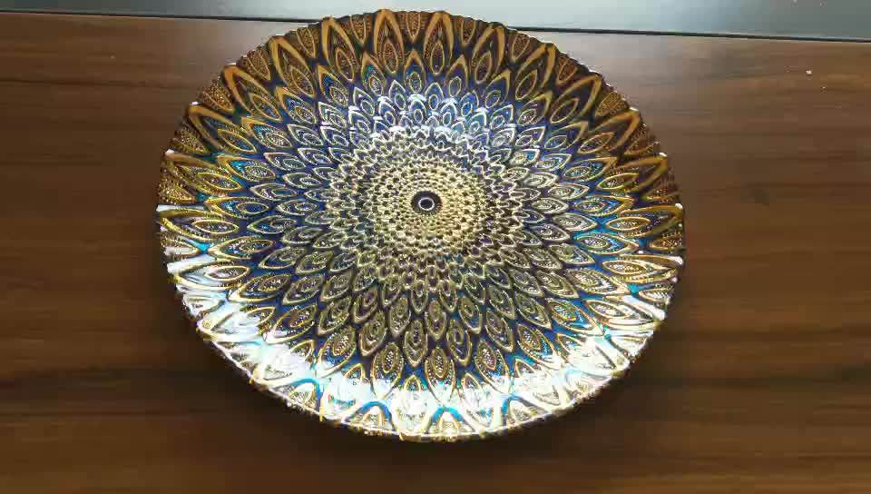 Embossed Wedding Glass Charger Plate Silver For Christmas Decoration