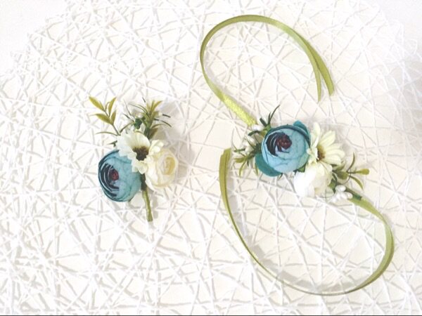 (Mori European retro wedding) Blue original bridegroom best man corsage bridesmaid wrist flower