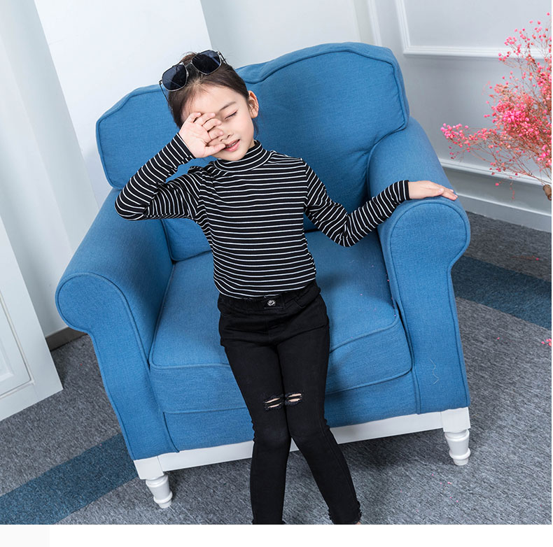 Cô gái chạm đáy áo cộng với nhung mùa thu và mùa đông Chàng trai áo thun dài tay quần áo trẻ em sọc t áo ấm cổ cao dày quần áo trẻ em hàn quốc