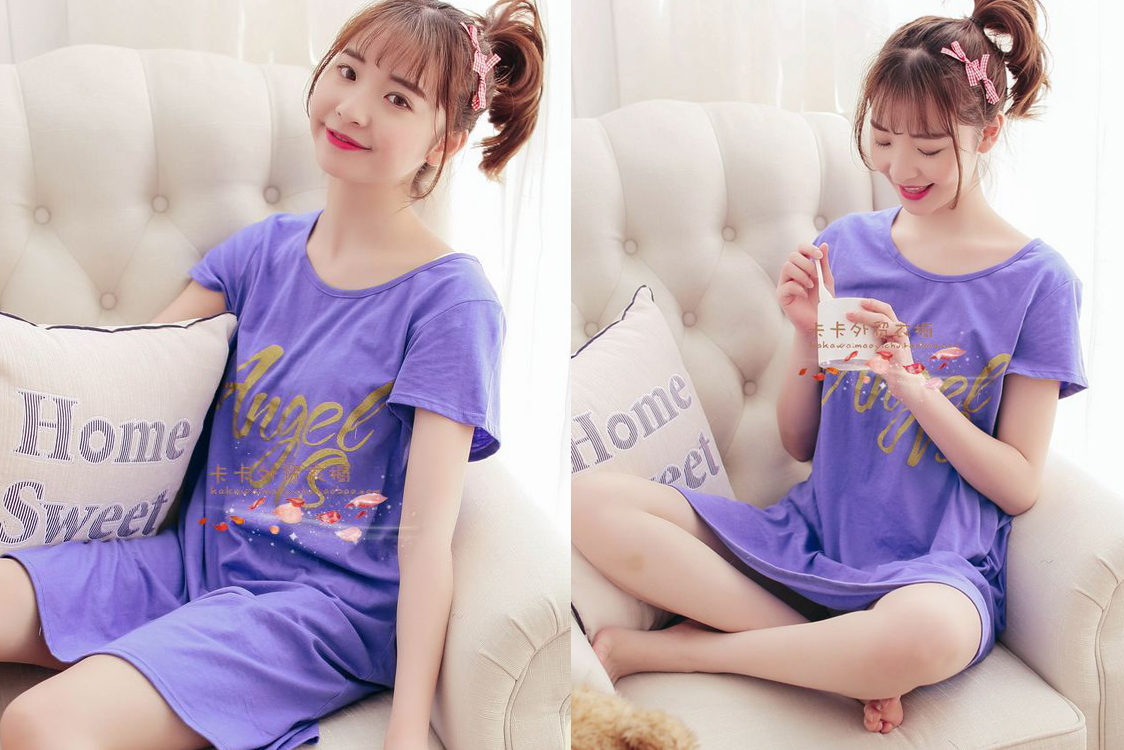 Đồ ngủ nữ mùa xuân và mùa hè ngọt ngào dễ thương ngắn tay nightdress vòng cổ bông dịch vụ nhà kích thước lớn thai sản dress cộng với chất béo váy