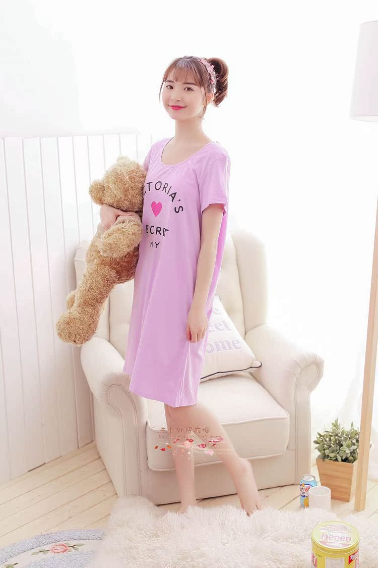 Đồ ngủ nữ mùa xuân và mùa hè ngọt ngào dễ thương ngắn tay nightdress vòng cổ bông dịch vụ nhà kích thước lớn thai sản dress cộng với chất béo váy