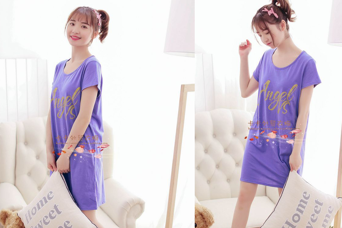 Đồ ngủ nữ mùa xuân và mùa hè ngọt ngào dễ thương ngắn tay nightdress vòng cổ bông dịch vụ nhà kích thước lớn thai sản dress cộng với chất béo váy