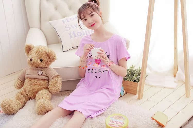 Đồ ngủ nữ mùa xuân và mùa hè ngọt ngào dễ thương ngắn tay nightdress vòng cổ bông dịch vụ nhà kích thước lớn thai sản dress cộng với chất béo váy