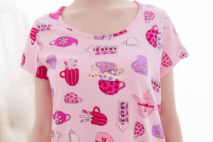 Đồ ngủ nữ mùa xuân và mùa hè ngọt ngào dễ thương ngắn tay nightdress vòng cổ bông dịch vụ nhà kích thước lớn thai sản dress cộng với chất béo váy