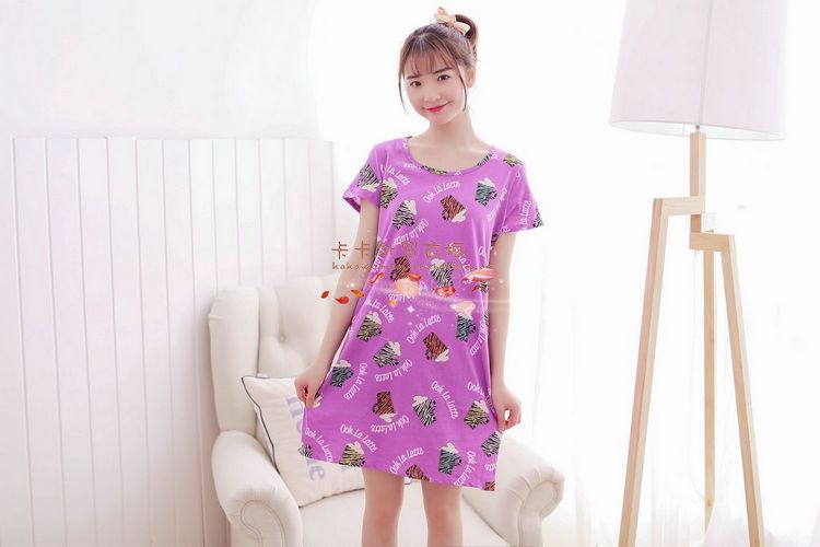 Đồ ngủ nữ mùa xuân và mùa hè ngọt ngào dễ thương ngắn tay nightdress vòng cổ bông dịch vụ nhà kích thước lớn thai sản dress cộng với chất béo váy