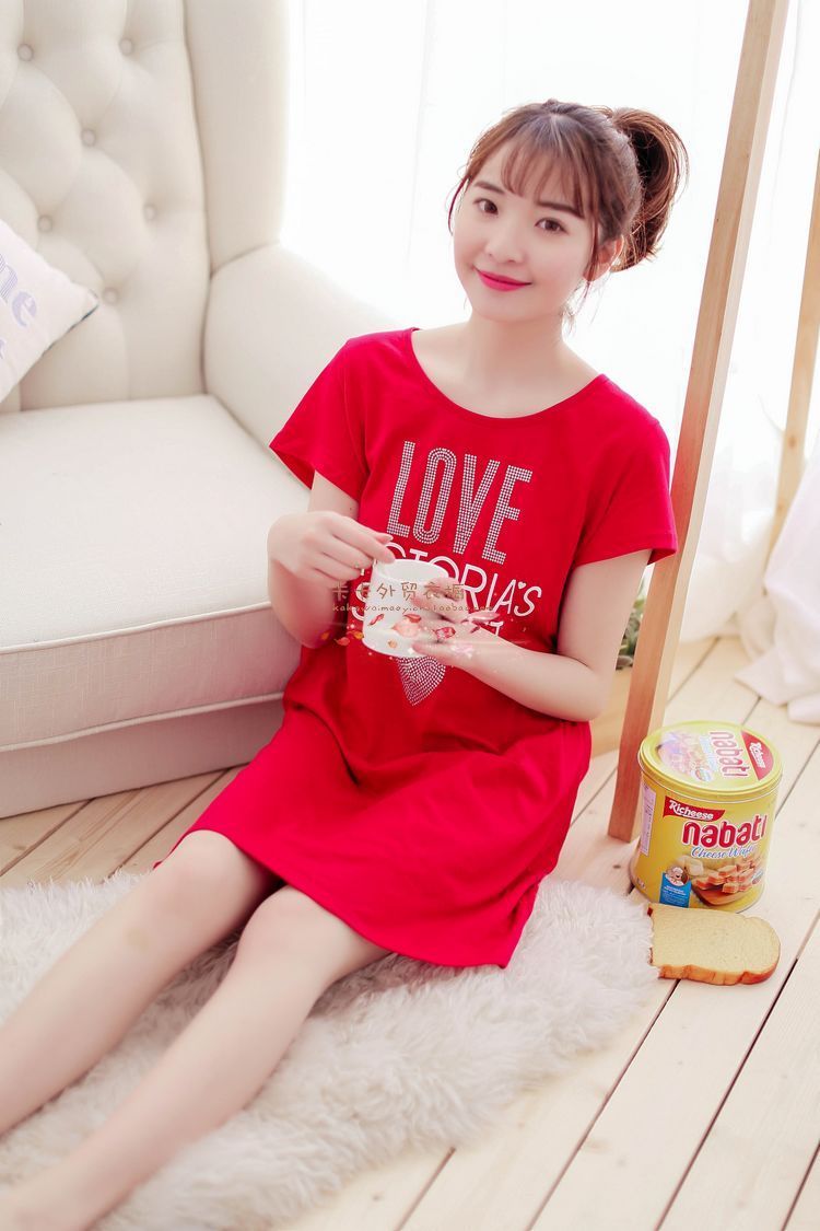 Đồ ngủ nữ mùa xuân và mùa hè ngọt ngào dễ thương ngắn tay nightdress vòng cổ bông dịch vụ nhà kích thước lớn thai sản dress cộng với chất béo váy