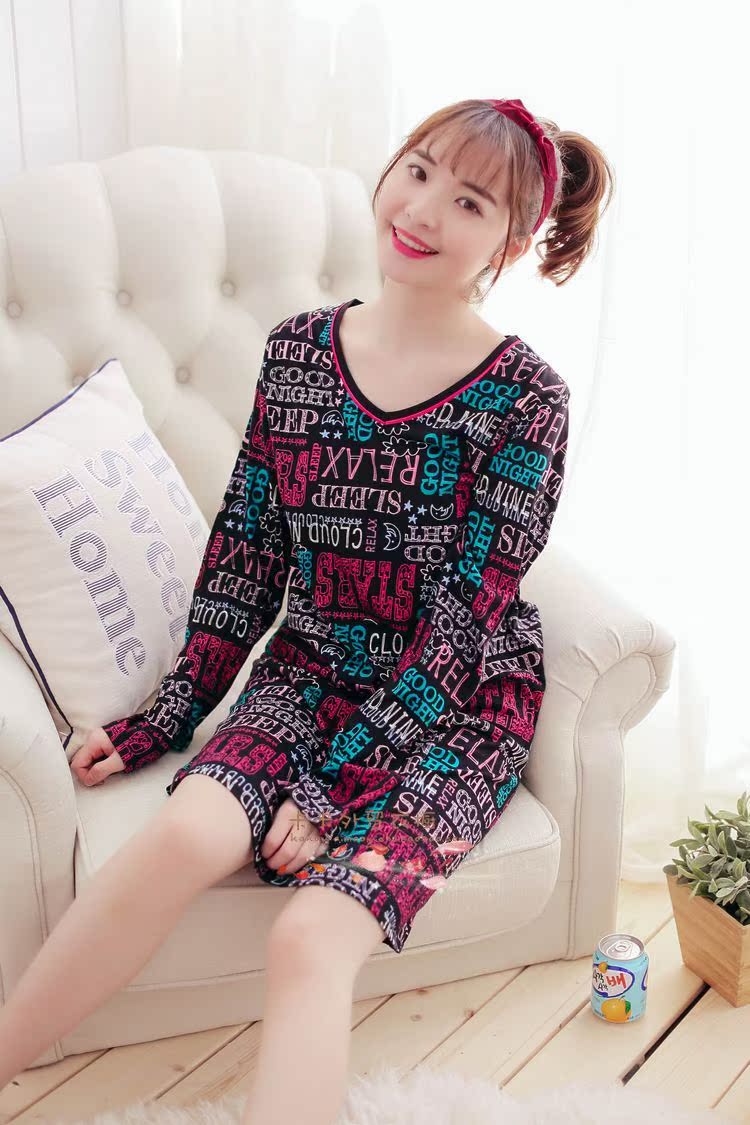 Mùa xuân và mùa hè phần mỏng ladies nightdress cộng với chất béo kích thước lớn vòng cổ dài tay váy đan nightdress đồ ngủ Châu Âu mã đơn giản ...