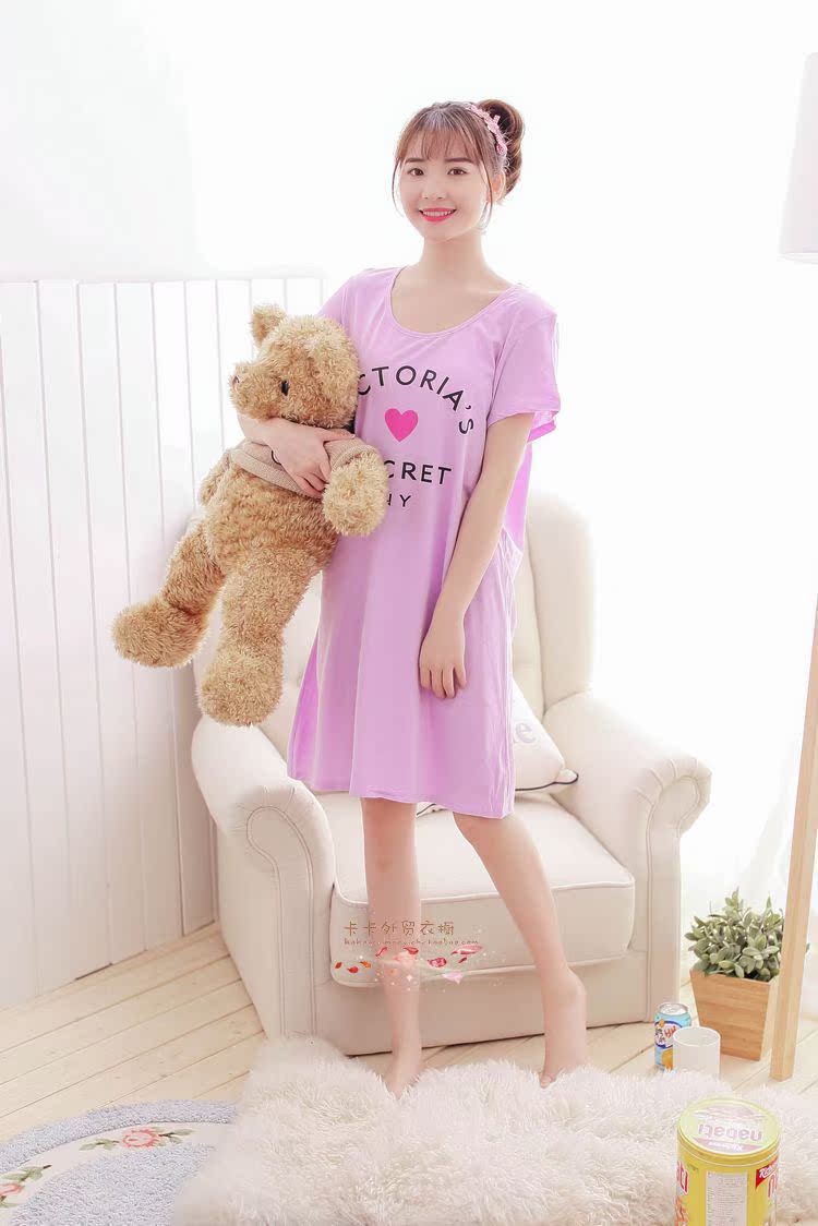 Đồ ngủ nữ mùa xuân và mùa hè ngọt ngào dễ thương ngắn tay nightdress vòng cổ bông dịch vụ nhà kích thước lớn thai sản dress cộng với chất béo váy