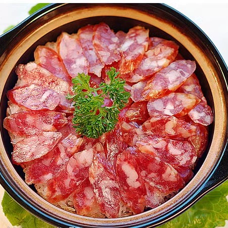 Салон -колбаса, хорошая свинина, вкусная колбаса, свежая, свежая, кантонская колбаса с беконом 250 г