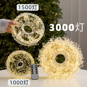 christmas圣诞树装饰灯加密圣诞节LED鞭炮灯3000头绿线铜线灯长串