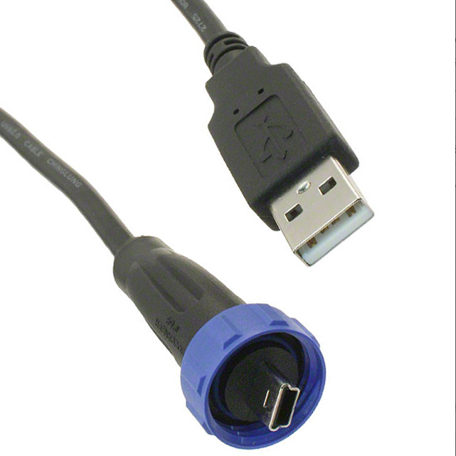 Bulgin Px0441/2M00 USB Cable A-Type Flat Plug to Mini B-Type Plug 2m Black