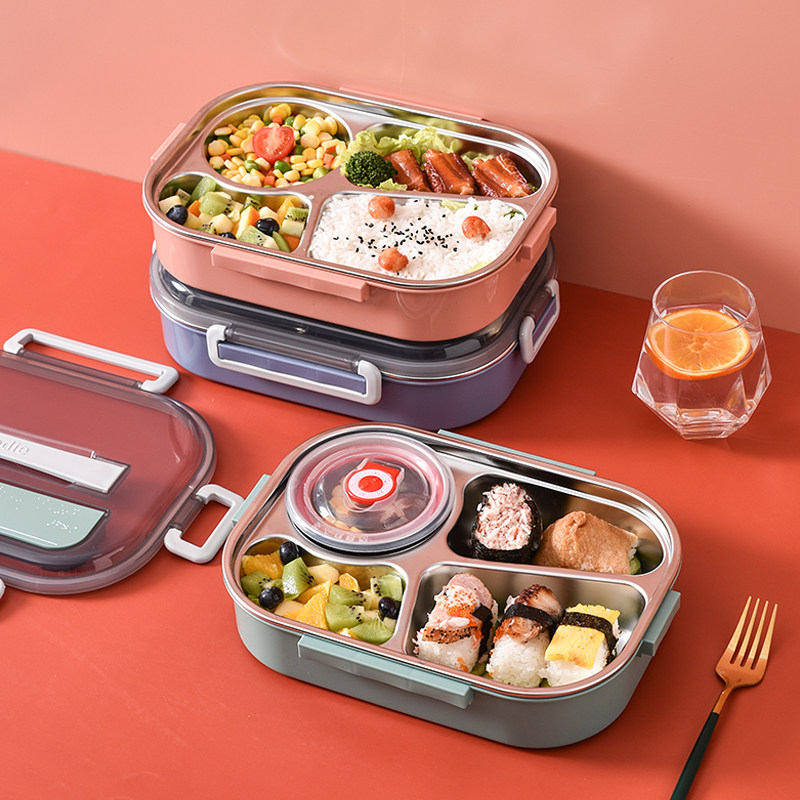 Student 304 stainless steel lunch box canteen to fight meal separation plate portable office workers with rice insulation lunch box