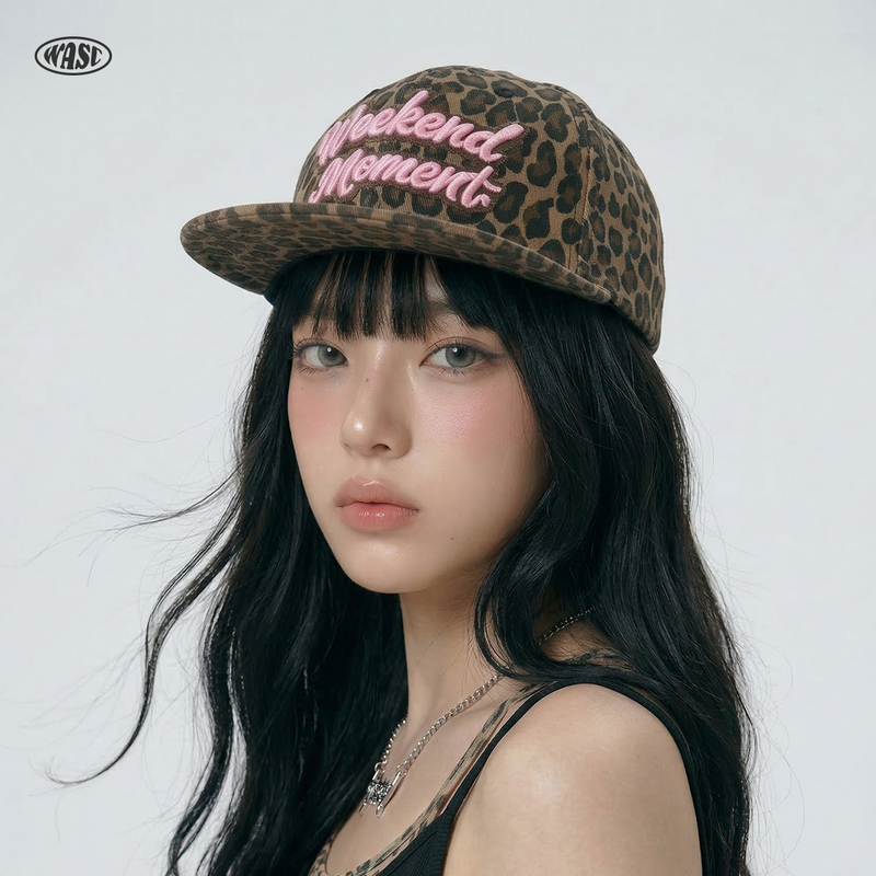 2026 New Leopard Print Embroidered Flat-Brimmed Hat for Women, Large Head Circumference, Makes Face Look Smaller, Sunshade, Sun Protection Baseball Cap, Peaked Cap